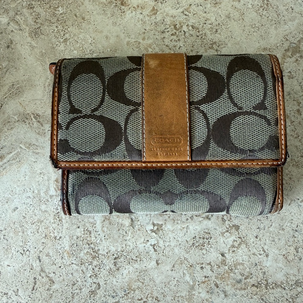 Coach Brown and Tan Signature Wallet